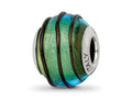 Reflections 925 Sterling Silver Teal with Black Stripes Italian Murano Bead 12 x 10 mm