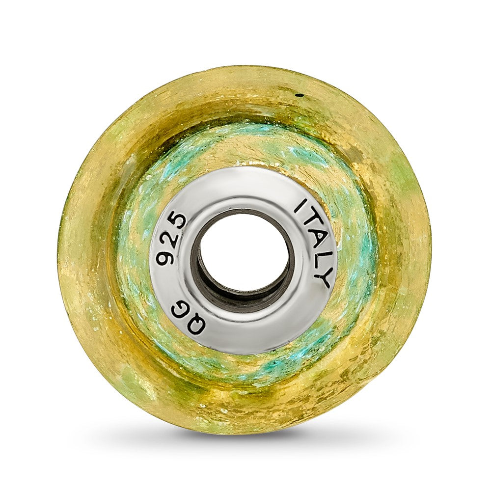 Reflections 925 Sterling Silver Yellow/Teal Italian Murano Glass Bead 14 x 11 mm