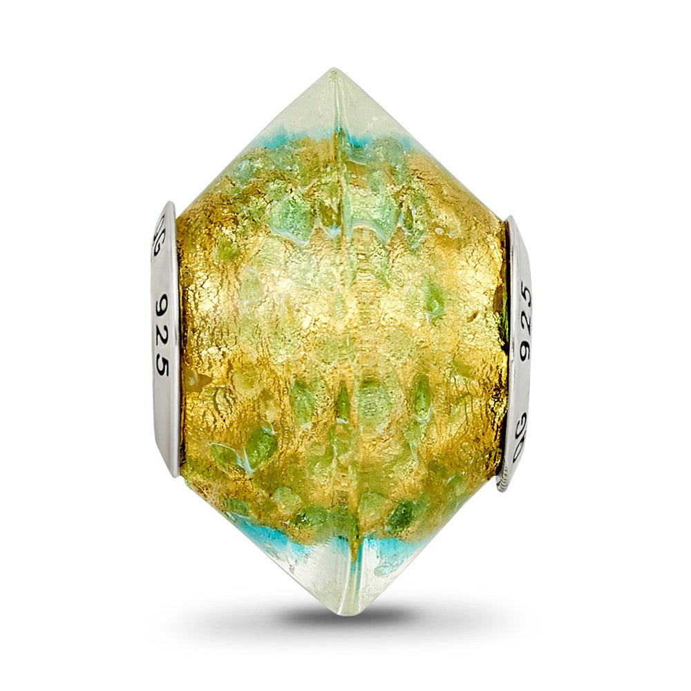 Reflections 925 Sterling Silver Yellow/Teal Italian Murano Glass Bead 14 x 11 mm