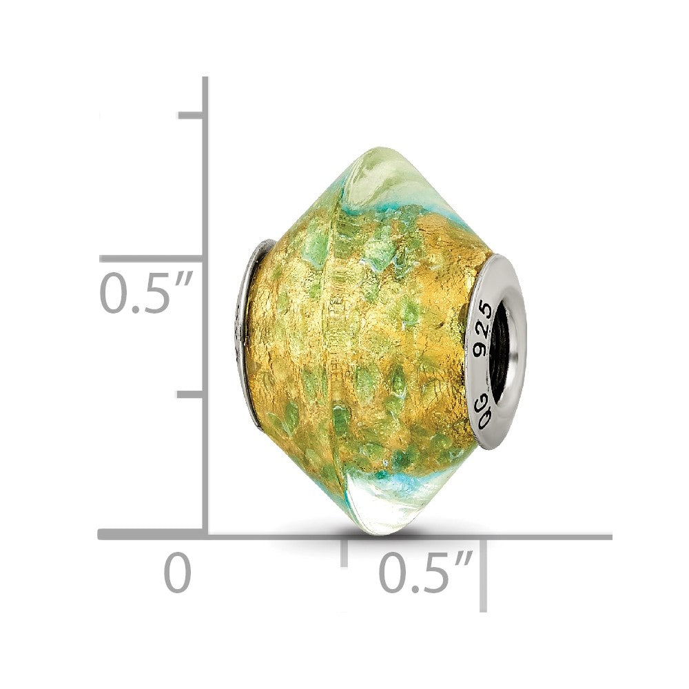 Reflections 925 Sterling Silver Yellow/Teal Italian Murano Glass Bead 14 x 11 mm