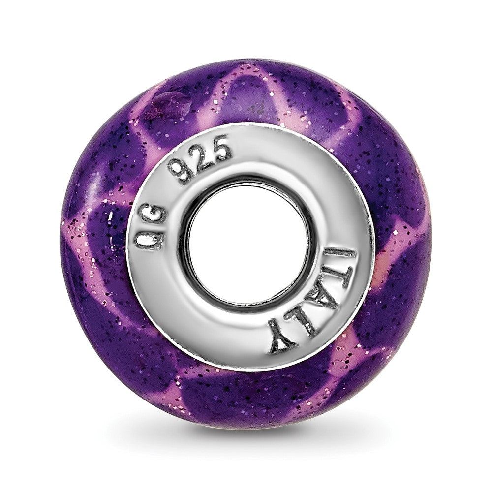 Reflections 925 Sterling Silver Purple Giraffe Glitter Overlay Glass Bead 13 x 7 mm