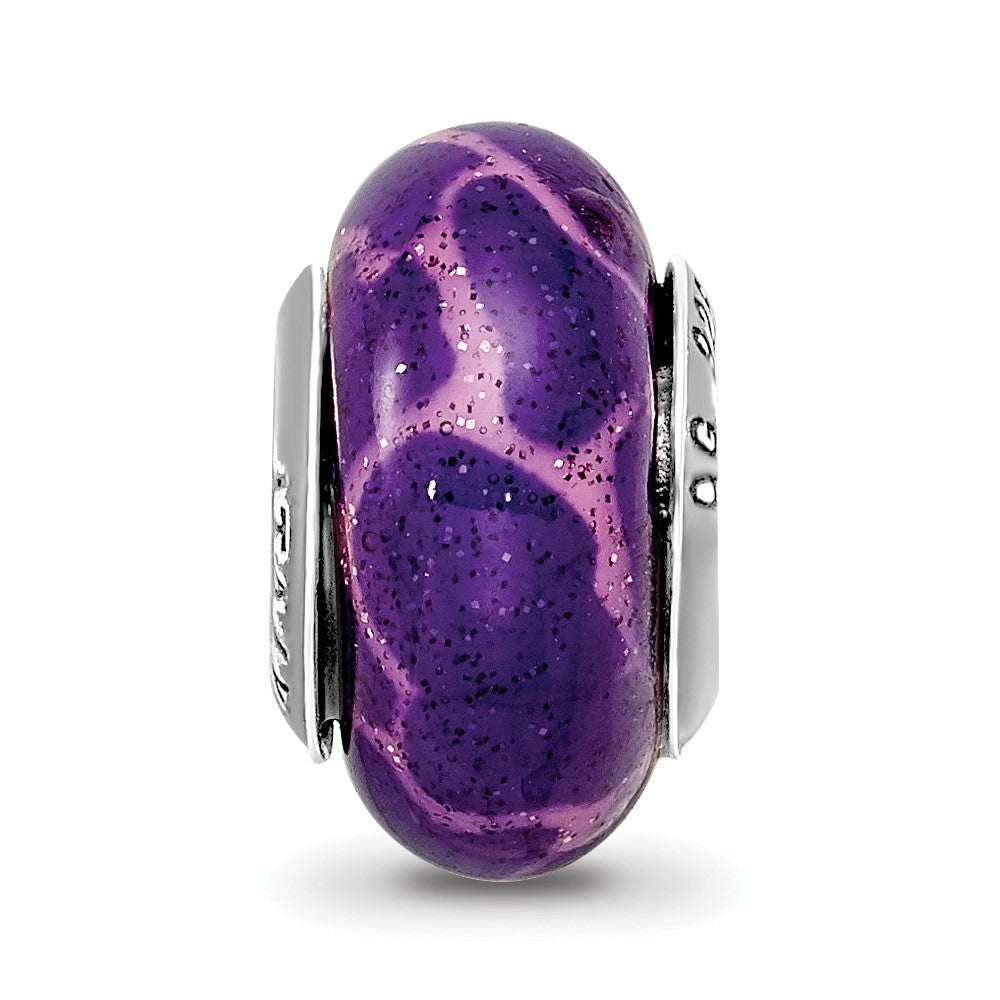 Reflections 925 Sterling Silver Purple Giraffe Glitter Overlay Glass Bead 13 x 7 mm