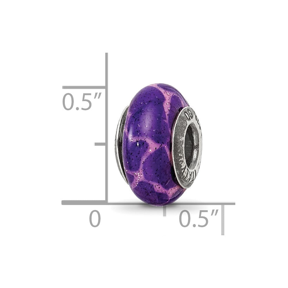 Reflections 925 Sterling Silver Purple Giraffe Glitter Overlay Glass Bead 13 x 7 mm