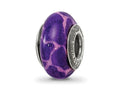 Reflections 925 Sterling Silver Purple Giraffe Glitter Overlay Glass Bead 13 x 7 mm