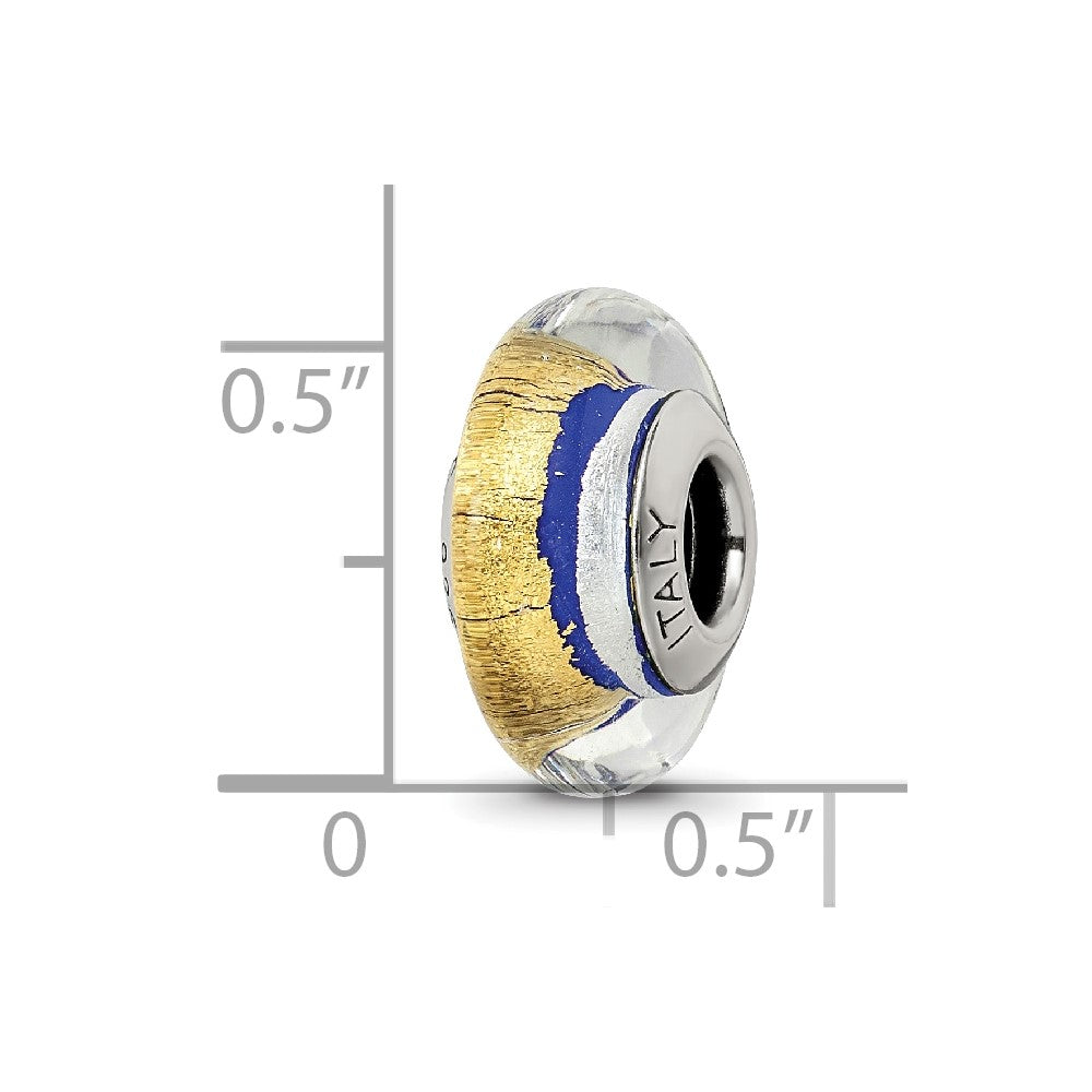 Reflections 925 Sterling Silver Blue//Silver Italian Murano Bead 13 x 7 mm