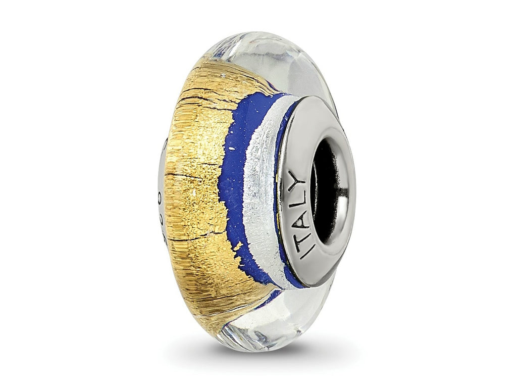 Reflections 925 Sterling Silver Blue//Silver Italian Murano Bead 13 x 7 mm