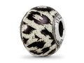 Reflections 925 Sterling Silver White and Black with Glitter Overlay Glass Bead 12 x 10 mm