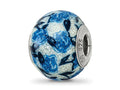 Reflections 925 Sterling Silver Blue Rose Glitter Overlay Glass Bead 12 x 10 mm