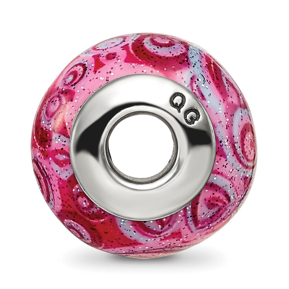 Reflections 925 Sterling Silver Pink and Purple Swirls Overlay Glass Bead 12 x 10 mm