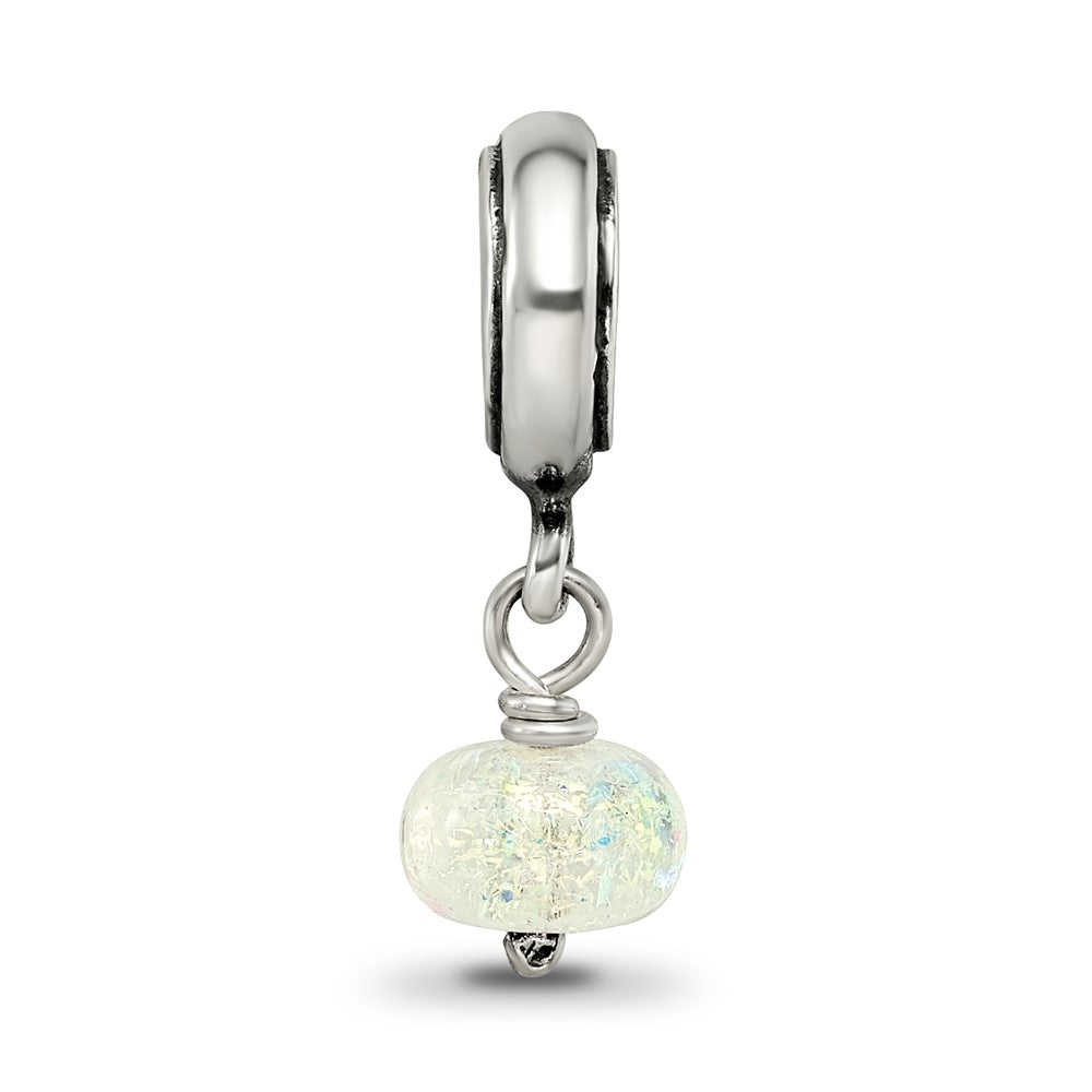 Reflections 925 Sterling Silver Yellow Dichroic Glass Dangle Bead 19 x 7 mm