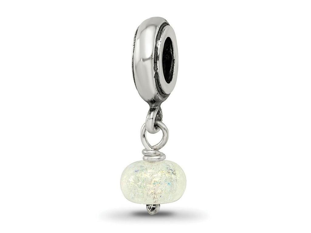 Reflections 925 Sterling Silver Yellow Dichroic Glass Dangle Bead 19 x 7 mm