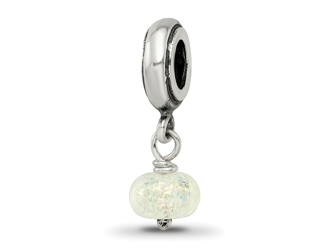 Reflections 925 Sterling Silver Yellow Dichroic Glass Dangle Bead 19 x 7 mm