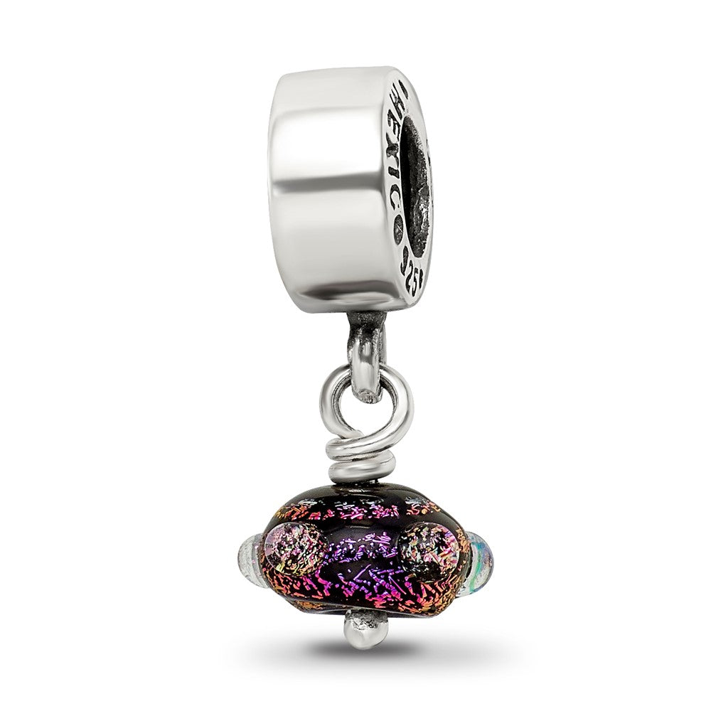 Reflections 925 Sterling Silver Purple Dichroic Glass Dangle Bead 20 x 10 mm