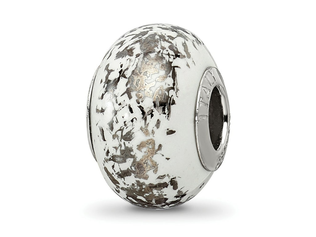Reflections 925 Sterling Silver White with Platinum Foil Ceramic Bead 12 x 9 mm