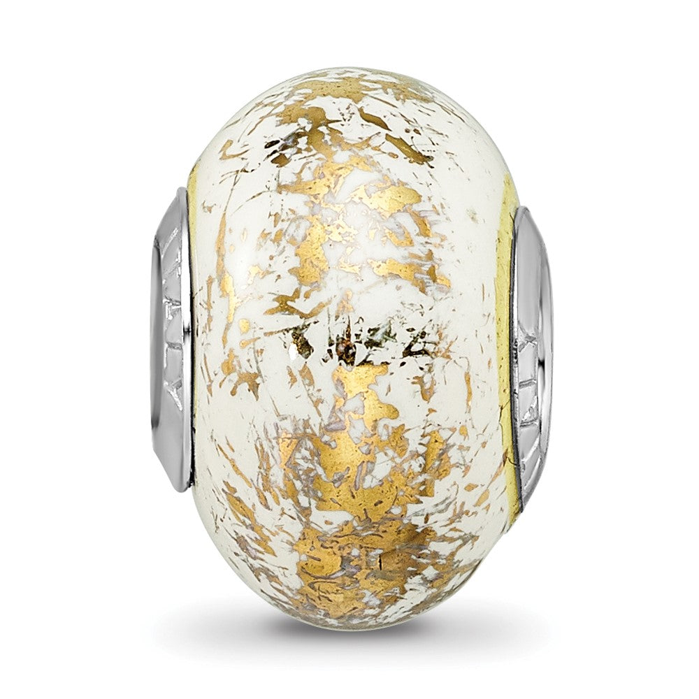 Reflections 925 Sterling Silver White with Foil Ceramic Bead 12 x 9 mm
