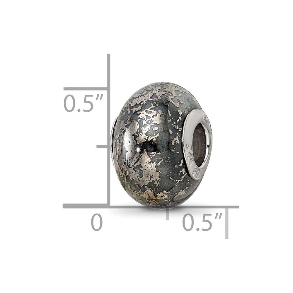 Reflections 925 Sterling Silver Grey with Platinum Foil Ceramic Bead 13 x 9 mm