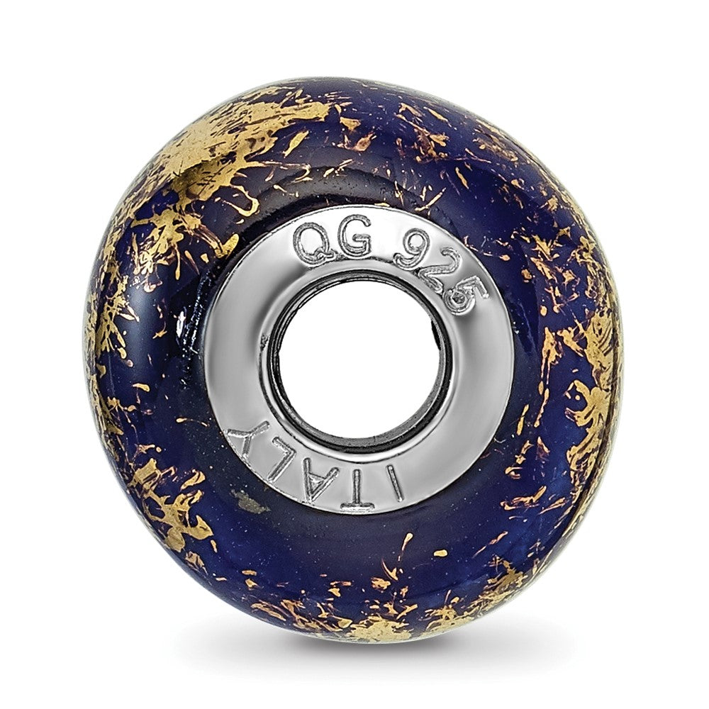 Reflections 925 Sterling Silver Dark Blue with Foil Ceramic Bead 13 x 9 mm