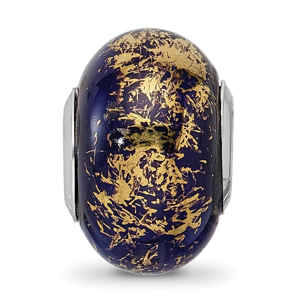 Reflections 925 Sterling Silver Dark Blue with Foil Ceramic Bead 13 x 9 mm