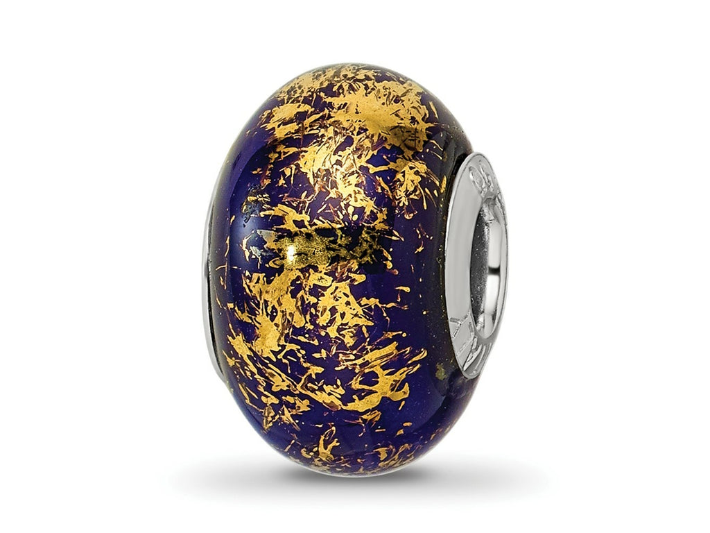 Reflections 925 Sterling Silver Dark Blue with Foil Ceramic Bead 13 x 9 mm