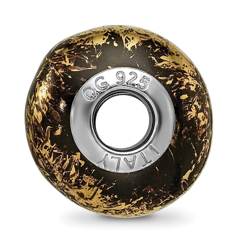 Reflections 925 Sterling Silver Black with Foil Ceramic Bead 12 x 9 mm
