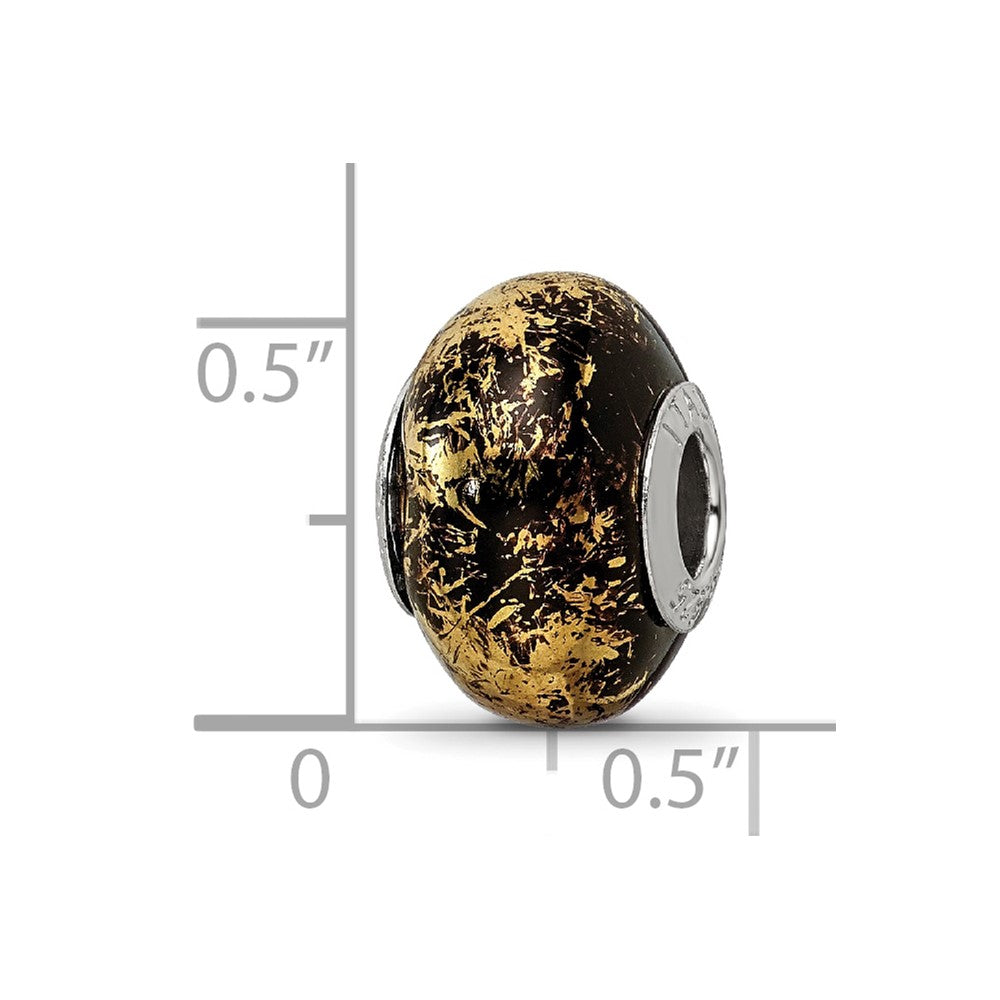 Reflections 925 Sterling Silver Black with Foil Ceramic Bead 12 x 9 mm