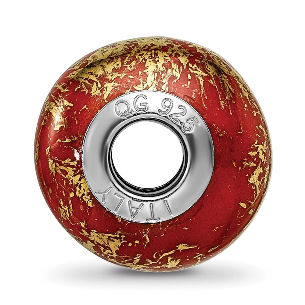 Reflections 925 Sterling Silver Red with Foil Ceramic Bead 13 x 9 mm