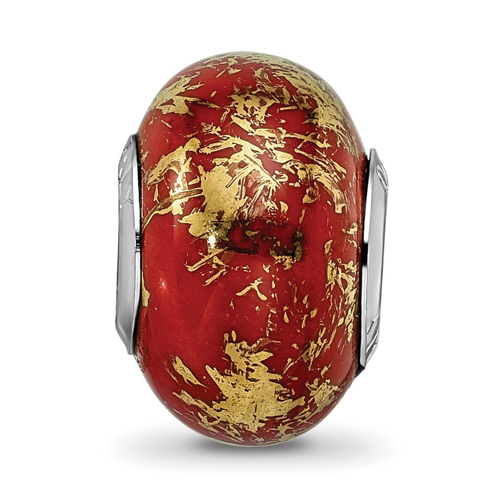 Reflections 925 Sterling Silver Red with Foil Ceramic Bead 13 x 9 mm