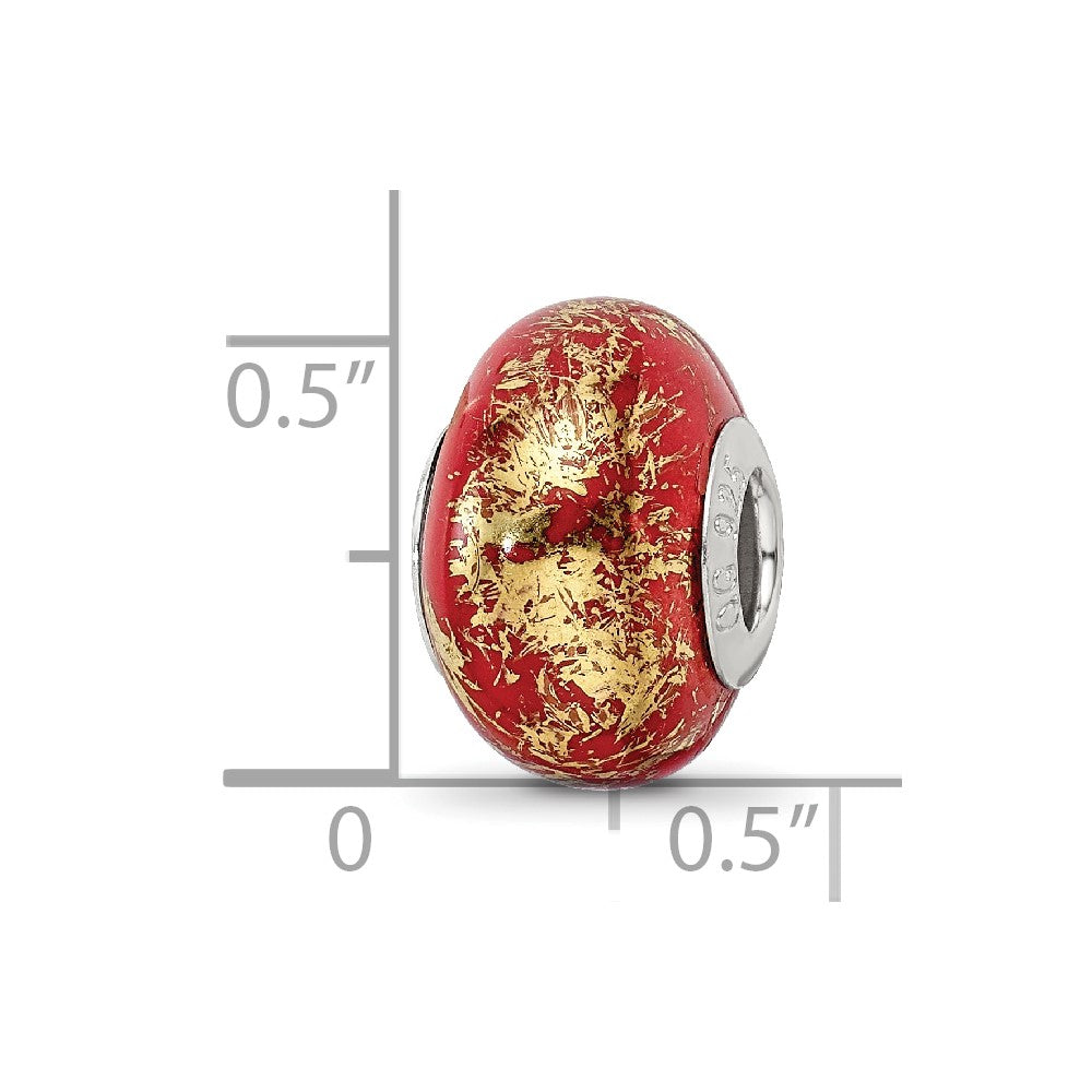 Reflections 925 Sterling Silver Red with Foil Ceramic Bead 13 x 9 mm
