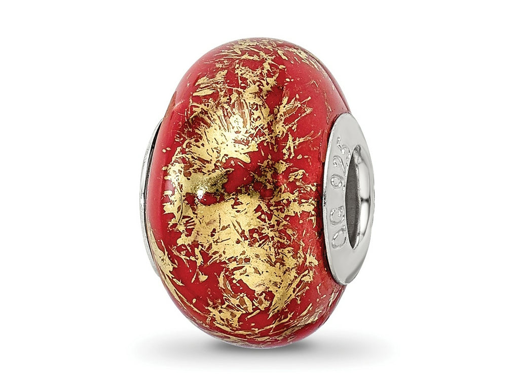 Reflections 925 Sterling Silver Red with Foil Ceramic Bead 13 x 9 mm