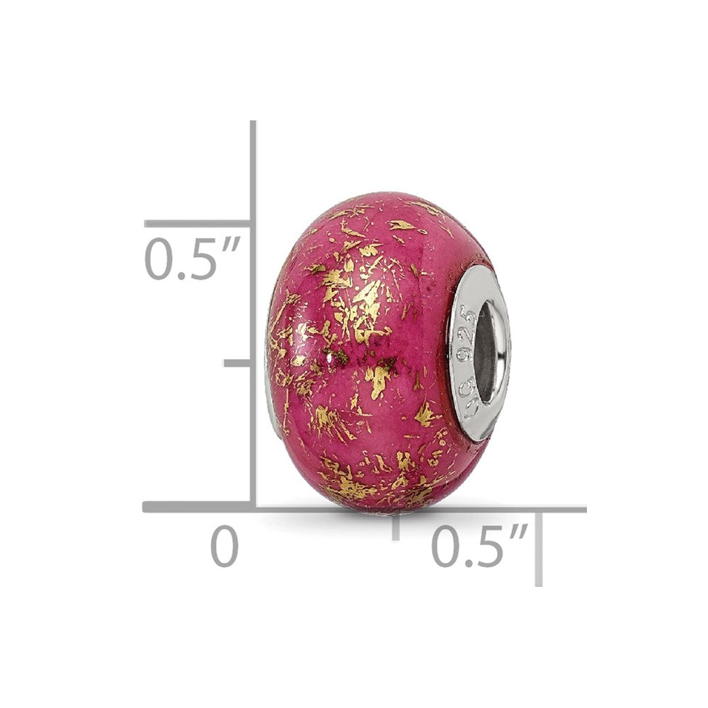 Reflections 925 Sterling Silver Dark Pink with Foil Ceramic Bead 13 x 9 mm