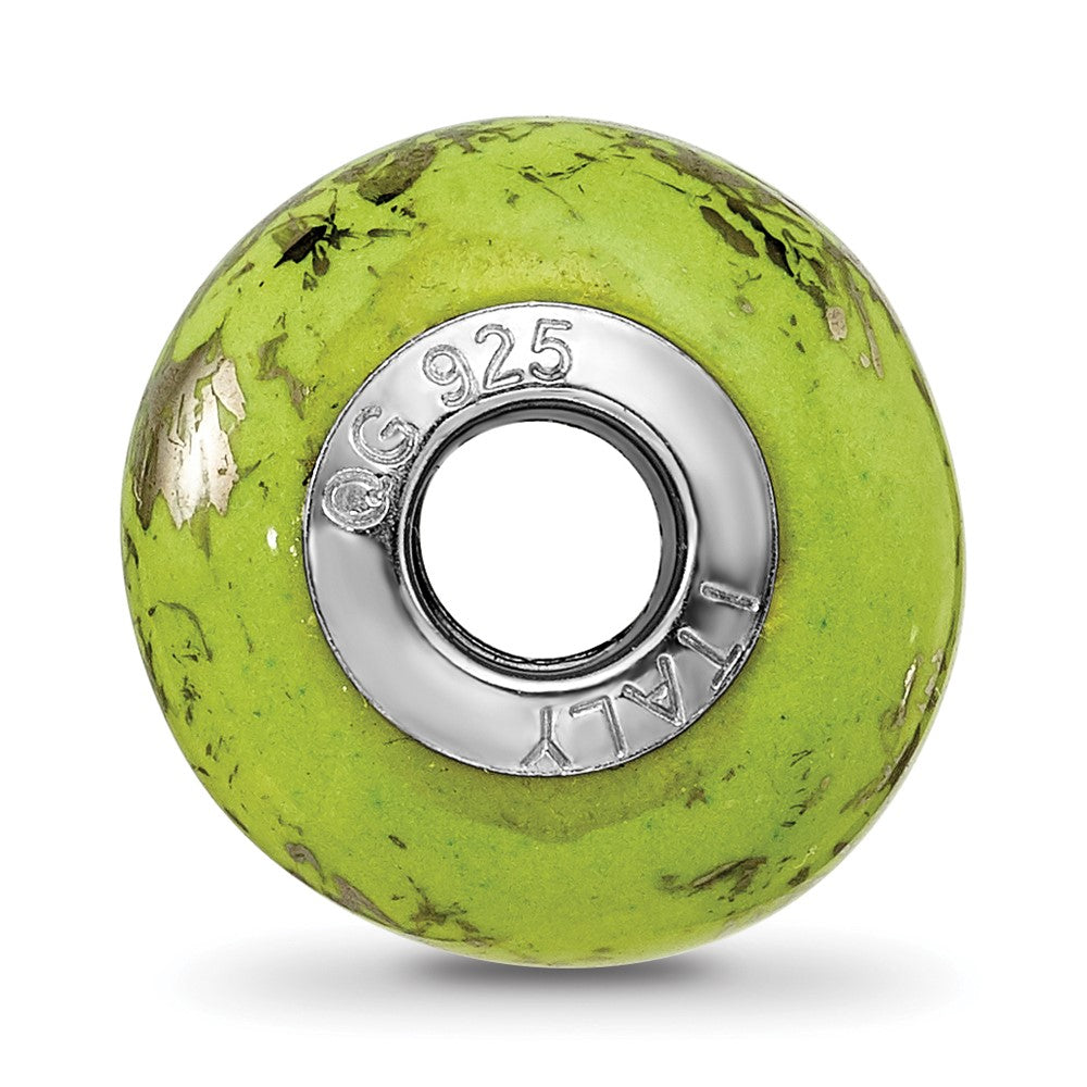 Reflections 925 Sterling Silver Green with Platinum Foil Ceramic Bead 12 x 9 mm