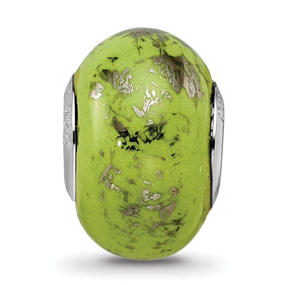 Reflections 925 Sterling Silver Green with Platinum Foil Ceramic Bead 12 x 9 mm