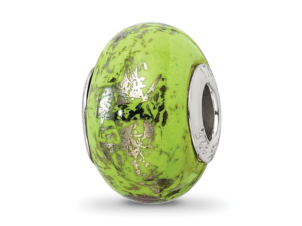 Reflections 925 Sterling Silver Green with Platinum Foil Ceramic Bead 12 x 9 mm