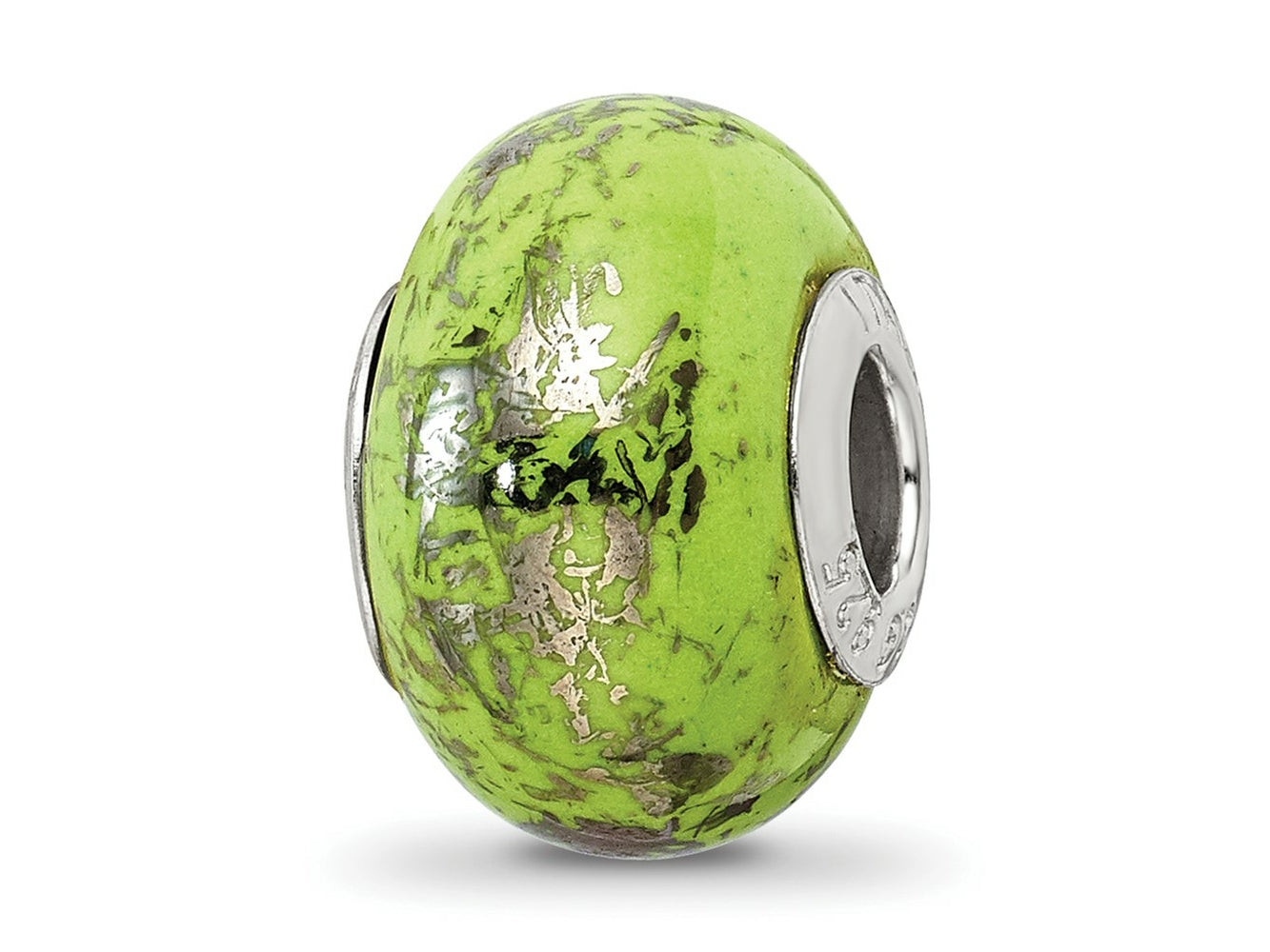 Reflections 925 Sterling Silver Green with Platinum Foil Ceramic Bead 12 x 9 mm