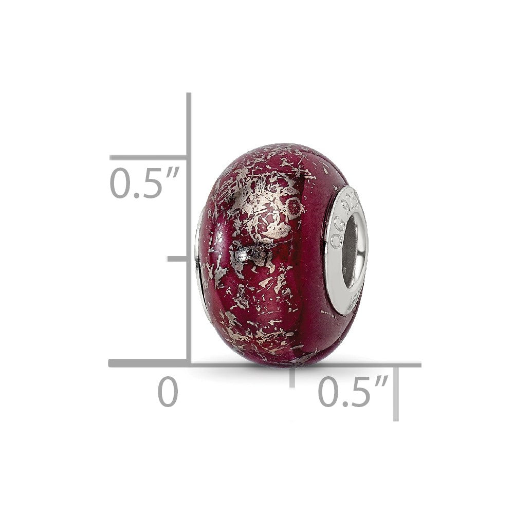 Reflections 925 Sterling Silver Dark Red with Platinum Foil Ceramic Bead 12 x 9 mm