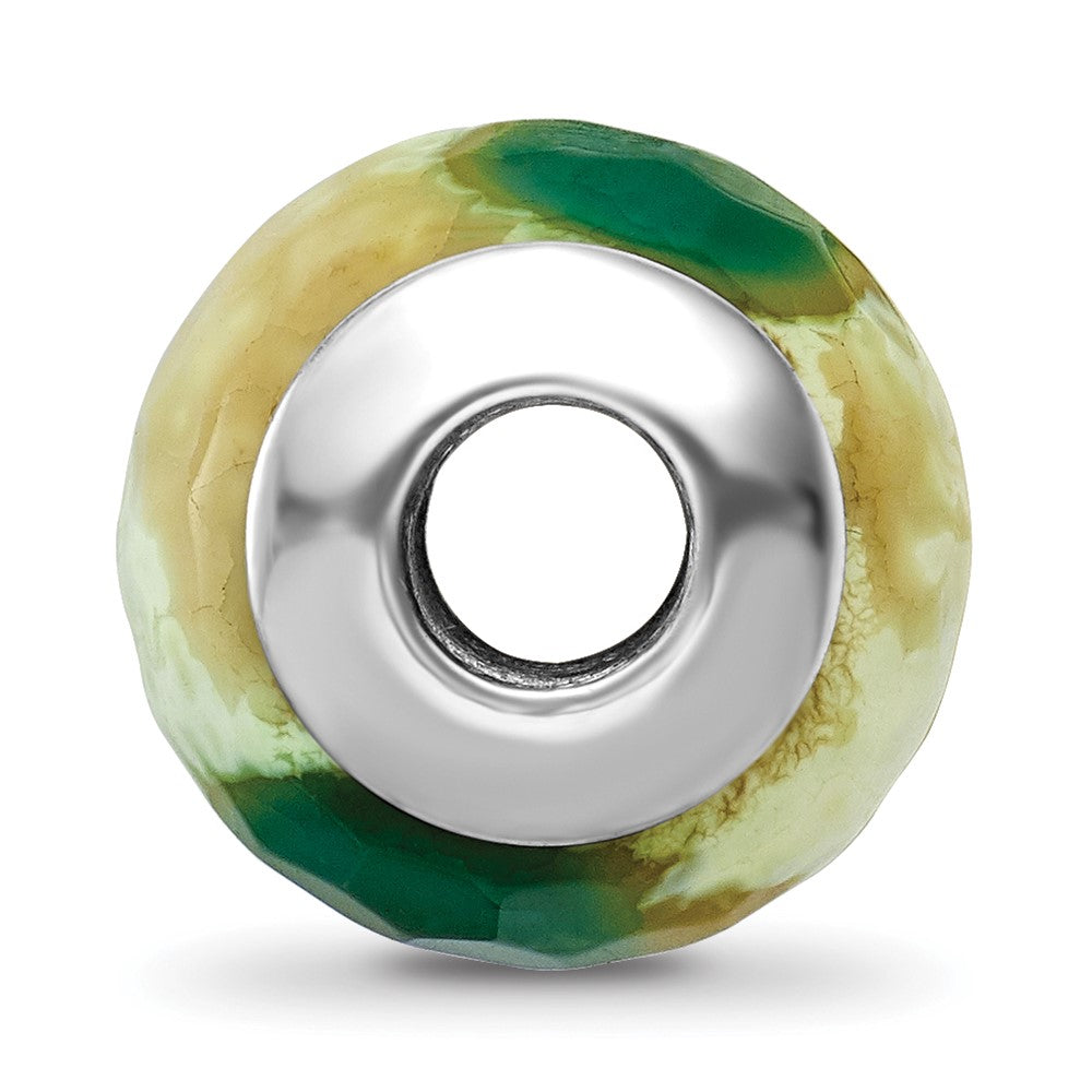 Reflections 925 Sterling Silver Green Cracked Agate with Shell Stone Bead 12 x 10 mm