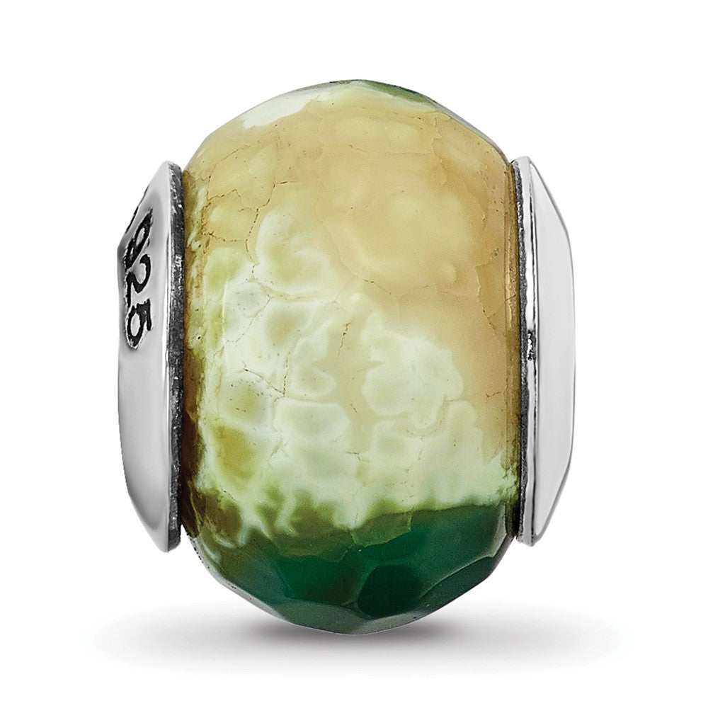Reflections 925 Sterling Silver Green Cracked Agate with Shell Stone Bead 12 x 10 mm