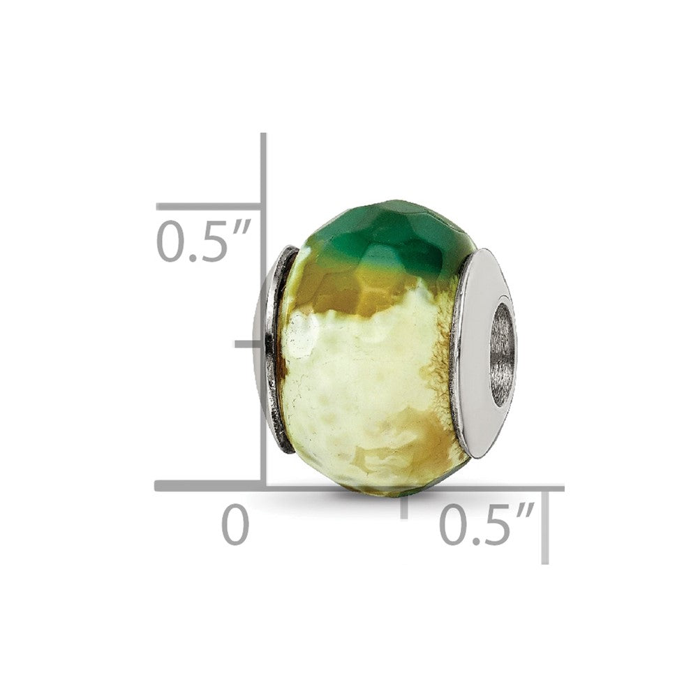 Reflections 925 Sterling Silver Green Cracked Agate with Shell Stone Bead 12 x 10 mm