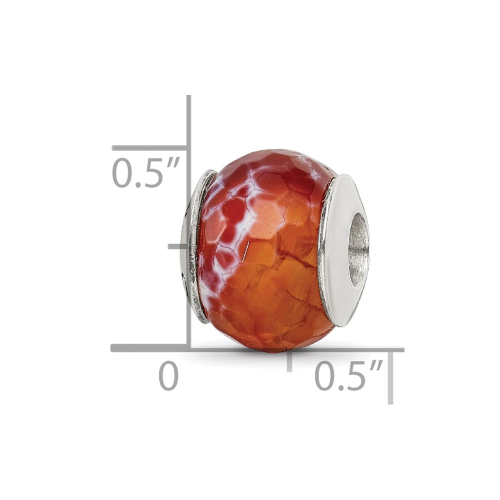 Reflections 925 Sterling Silver Red Cracked Agate with Shell Stone Bead 12 x 10 mm