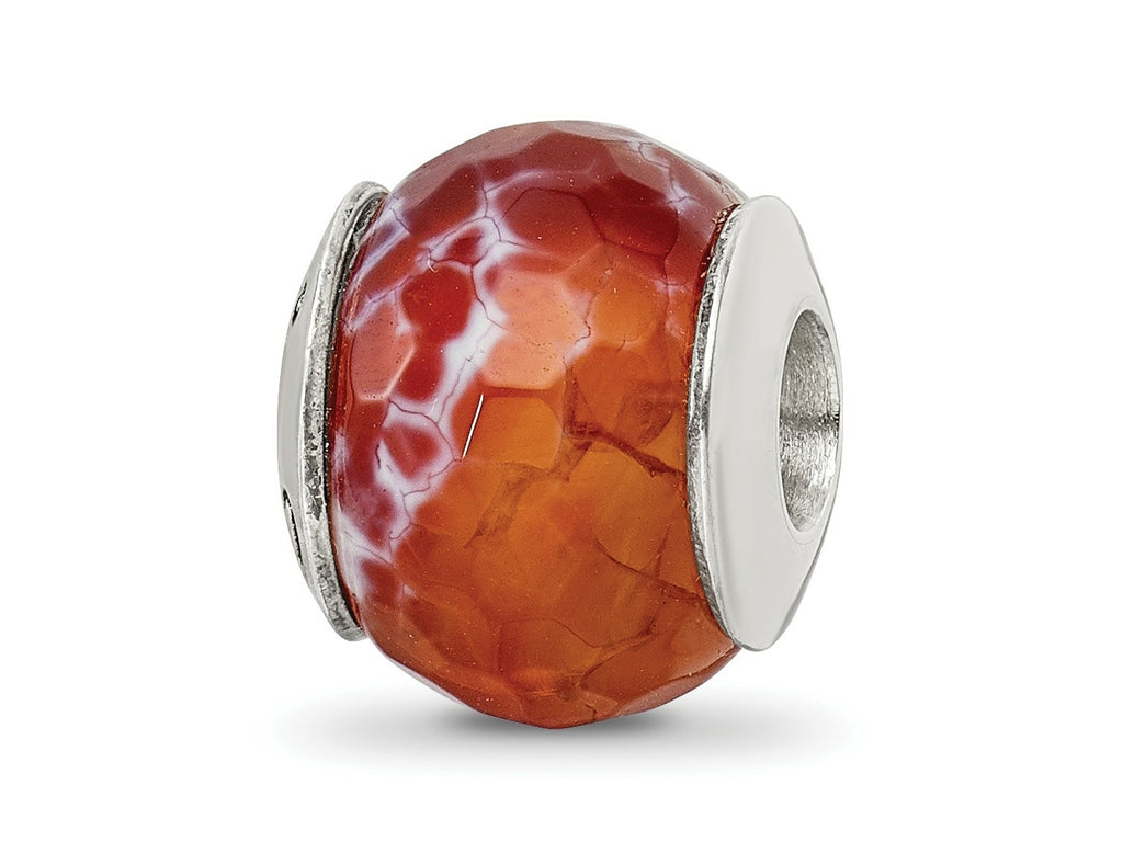 Reflections 925 Sterling Silver Red Cracked Agate with Shell Stone Bead 12 x 10 mm