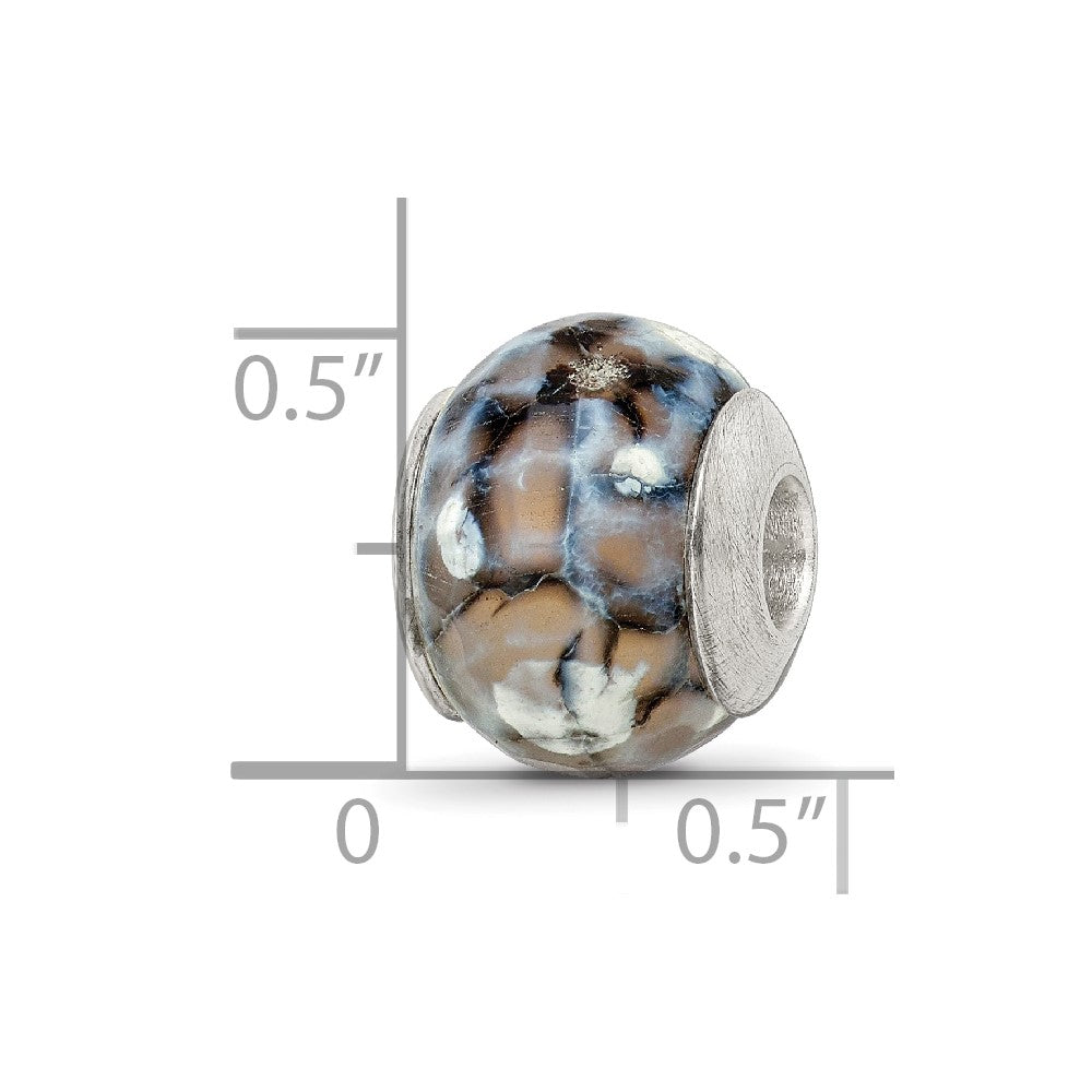 Reflections 925 Sterling Silver Grey Cracked Agate with Shell Stone Bead 12 x 10 mm