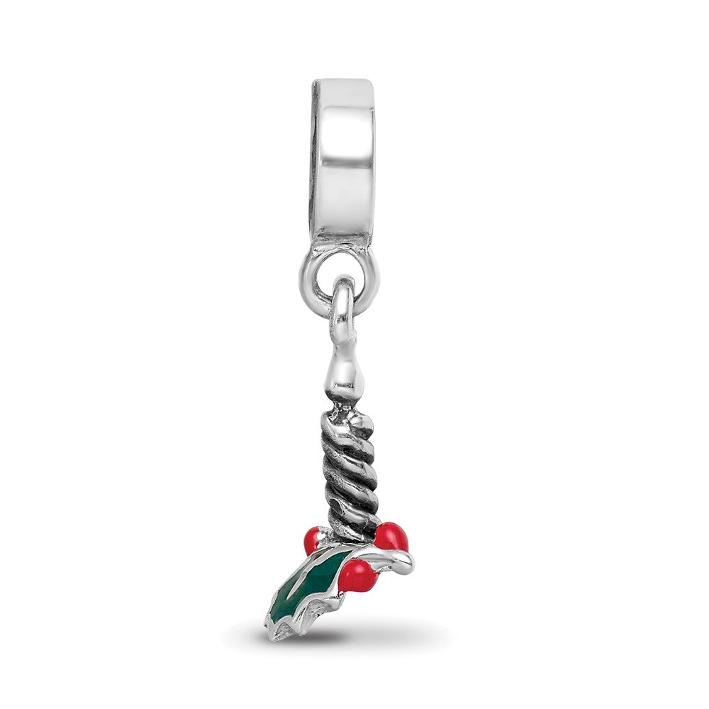 Reflections 925 Sterling Silver Enameled Candle with Holly Leaf Dangle Bead 21 x 5 mm