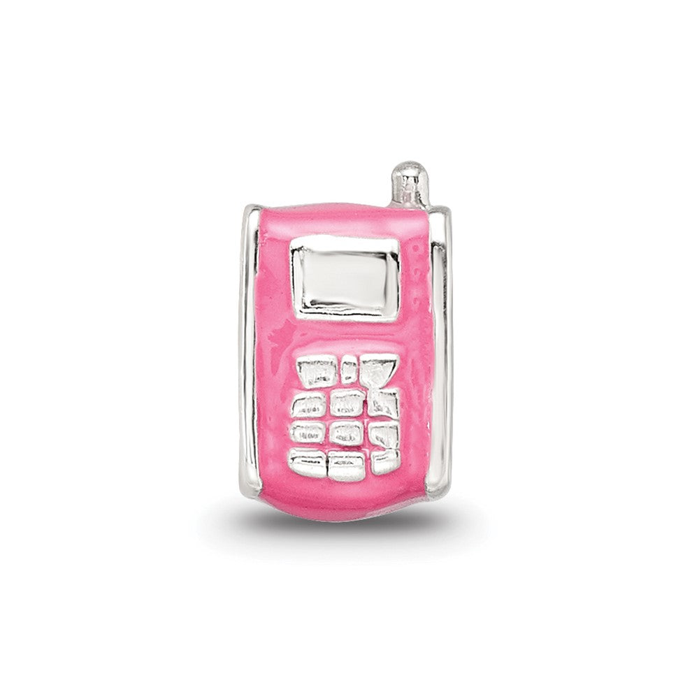 Reflections 925 Sterling Silver Kids Enameled Pink Cell Phone Bead 8 x 5 mm