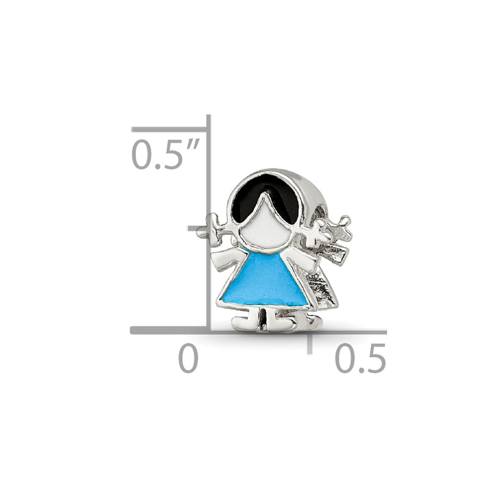 Reflections 925 Sterling Silver Enameled Blue Dress Girl Bead 10 x 8 mm