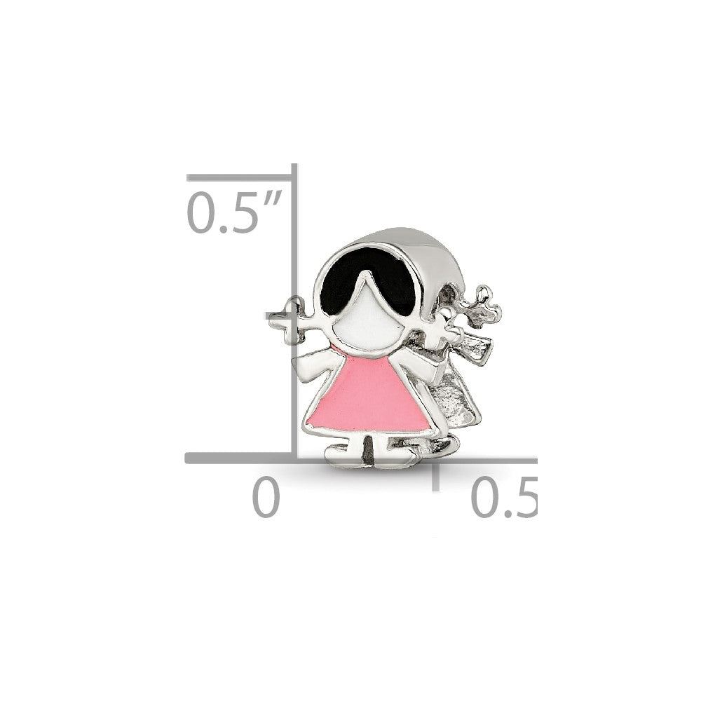 Reflections 925 Sterling Silver Enameled Pink Dress Girl Bead 10 x 8 mm