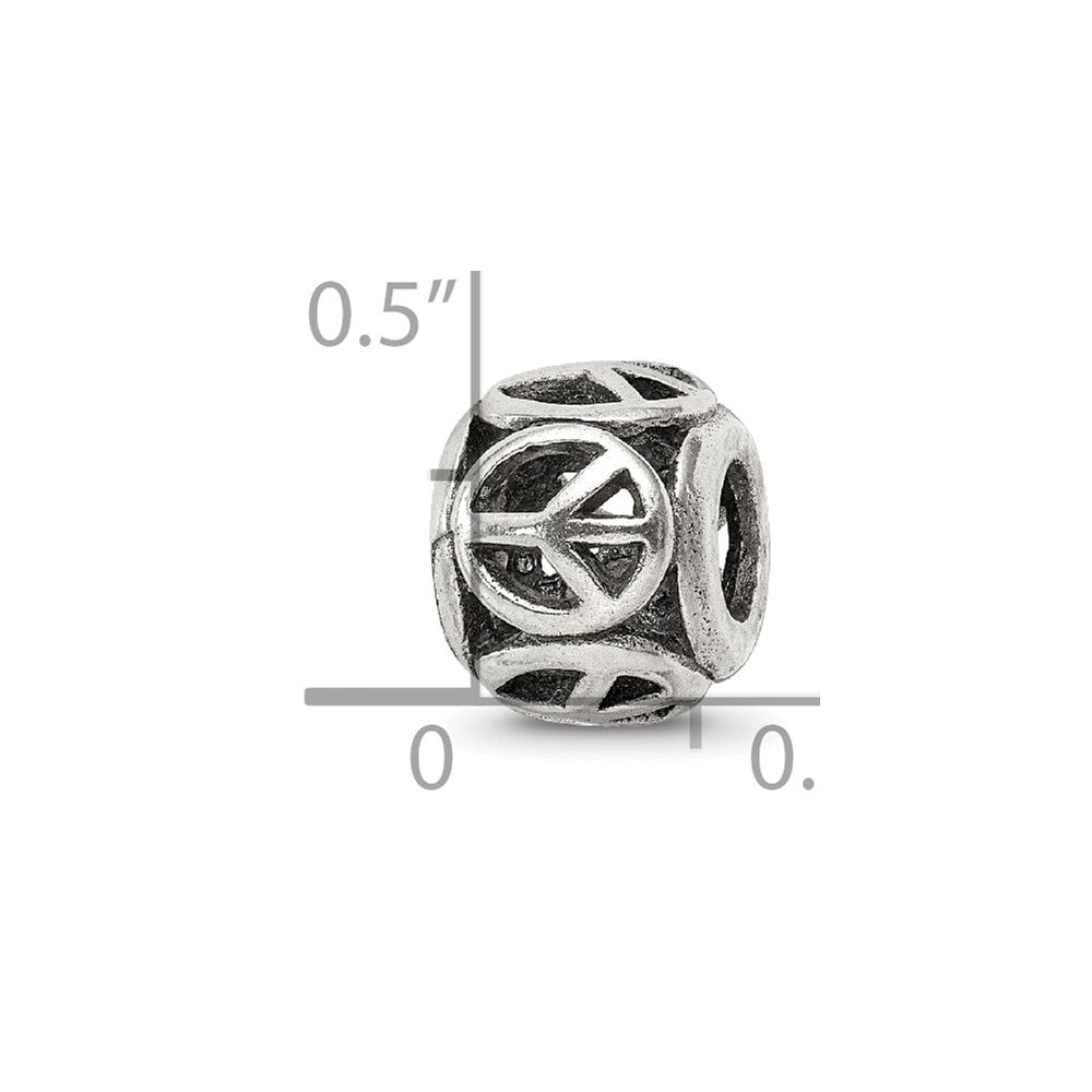 Reflections 925 Sterling Silver Peace Sign Bead 9 x 8 mm