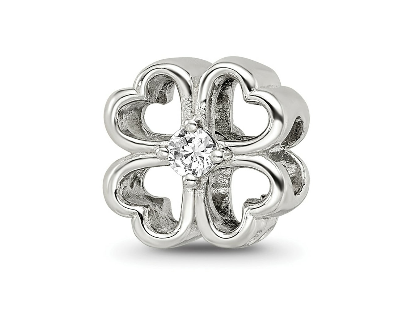 Reflections 925 Sterling Silver Four Leaf Clover with CZ Bead 10 x 10 mm