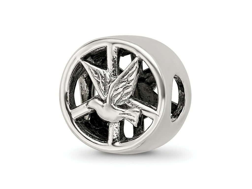 Reflections 925 Sterling Silver Dove and Peace Sign Bead 10 x 10 mm