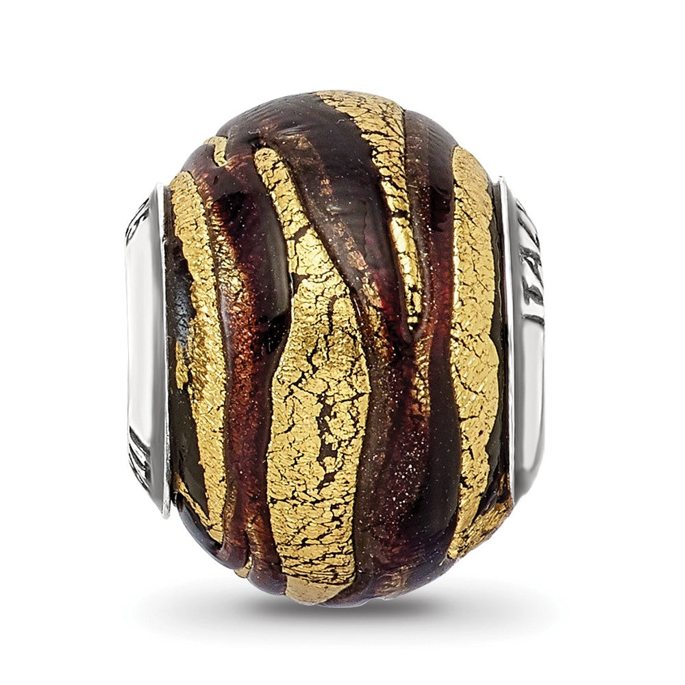 Reflections 925 Sterling Silver Italian Brown and Colored Glass Bead 12 x 10 mm
