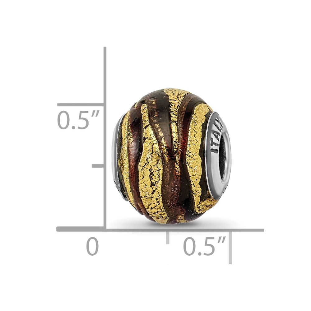 Reflections 925 Sterling Silver Italian Brown and Colored Glass Bead 12 x 10 mm